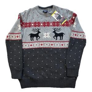 Chaps The Family Holiday Sweater Gray Reindeer Snowflake Women's Small Cotton